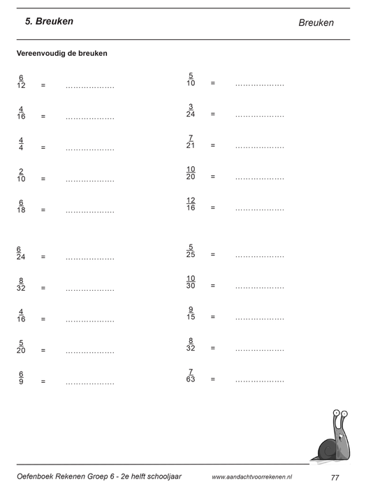 oefeningen rekenen groep 6 breuken